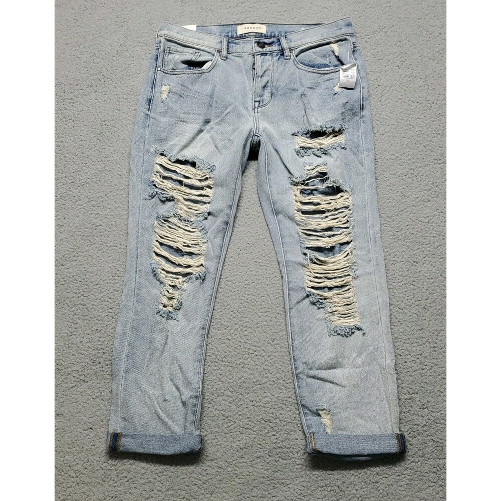 Pacsun Women's Blue Denim Distressed High-Rise Boyfriend Jeans Size 27